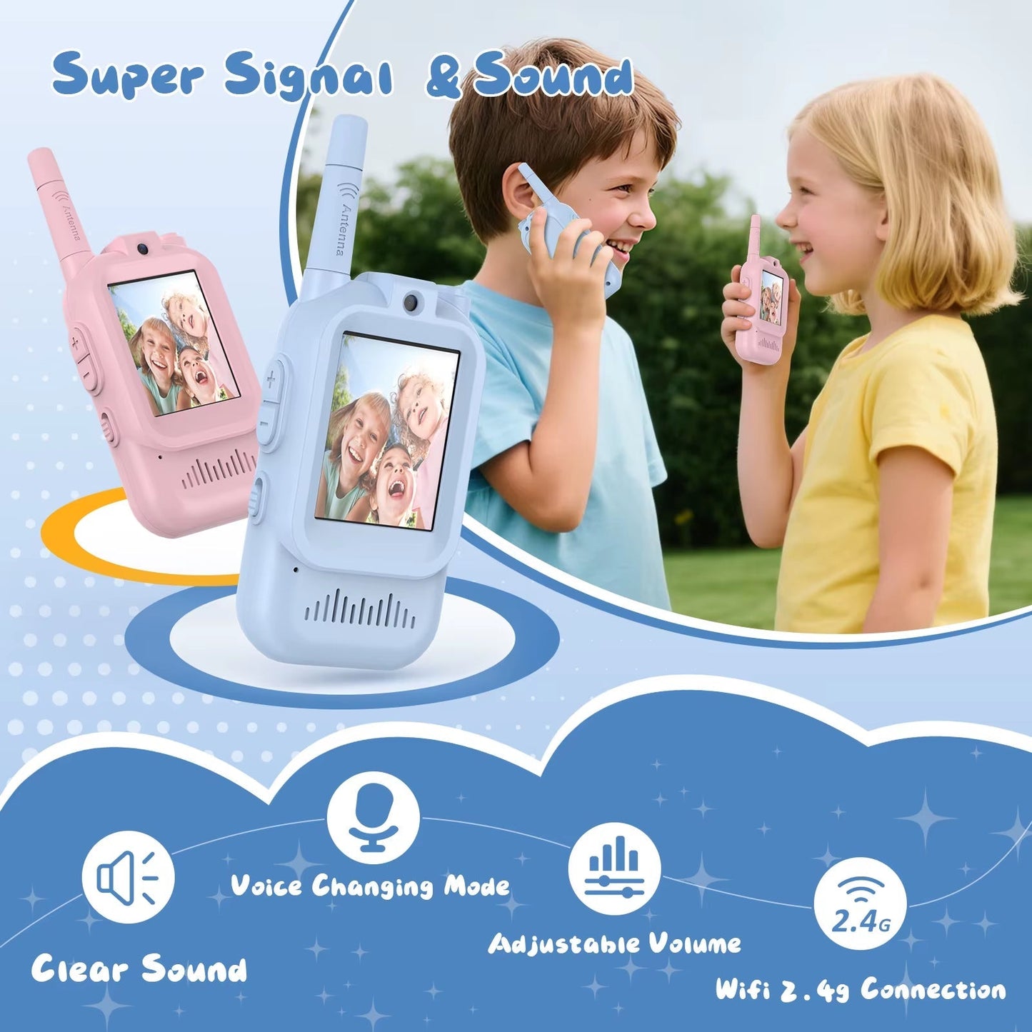 Video Walkie Talkie 2 Pack Rechargeable Interphone with HD Camera & Voice Changer.